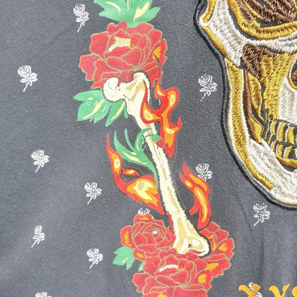 Reason Skull Fire & Roses Embroidered T-Shirt Mens Size XXL Black AOP - Picture 10 of 10